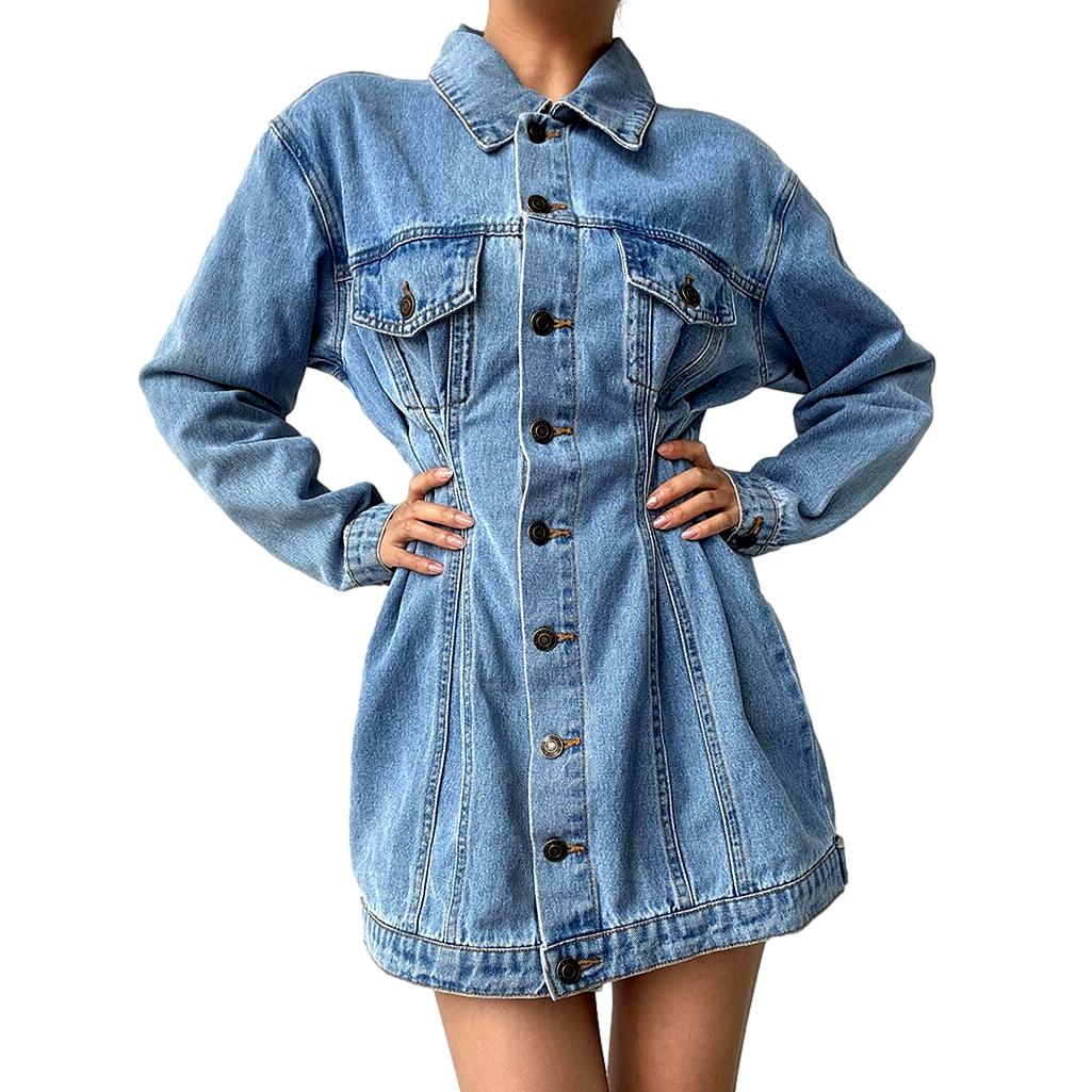 Single-breasted mini denim dress