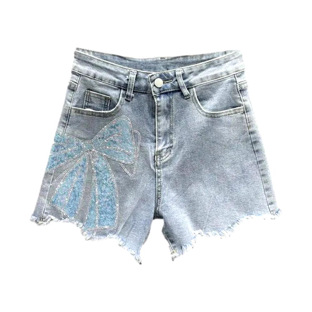 Ribbon rhinestone denim shorts