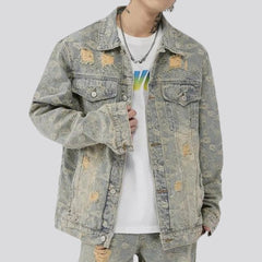 Distressed vintage denim jacket for men