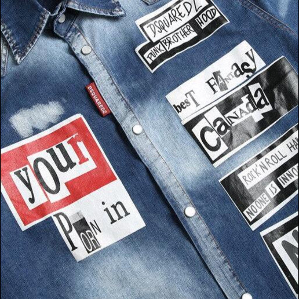 Poster print shirt-like denim jacket