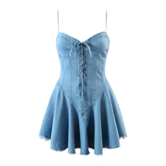 Sleeveless light wash jean dress for ladies