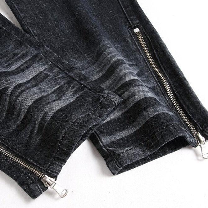 Weiße Patch-Bikerjeans für Herren