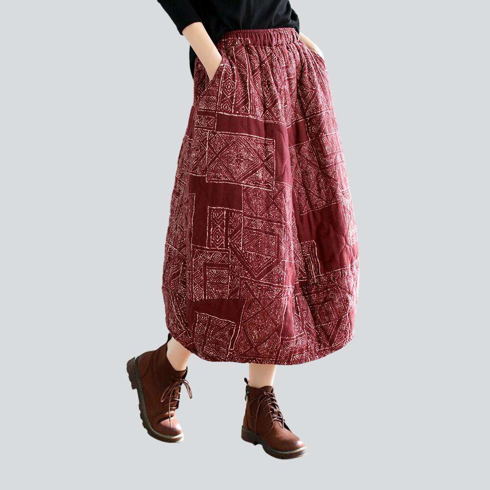 Flower-painted maxi jean skirt