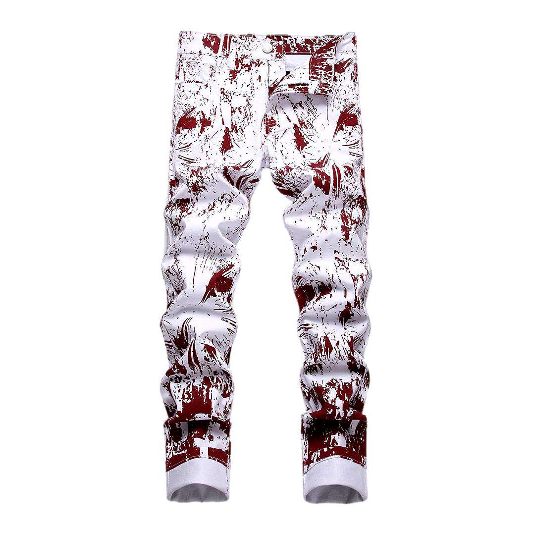 Weiße Herrenjeans mit Bordo-Print