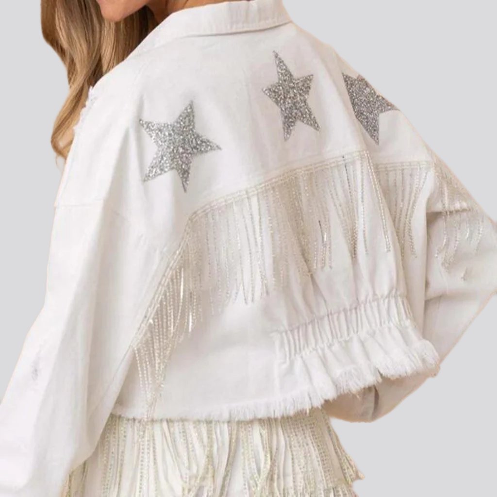 Stars-embroidery color jean jacket for ladies