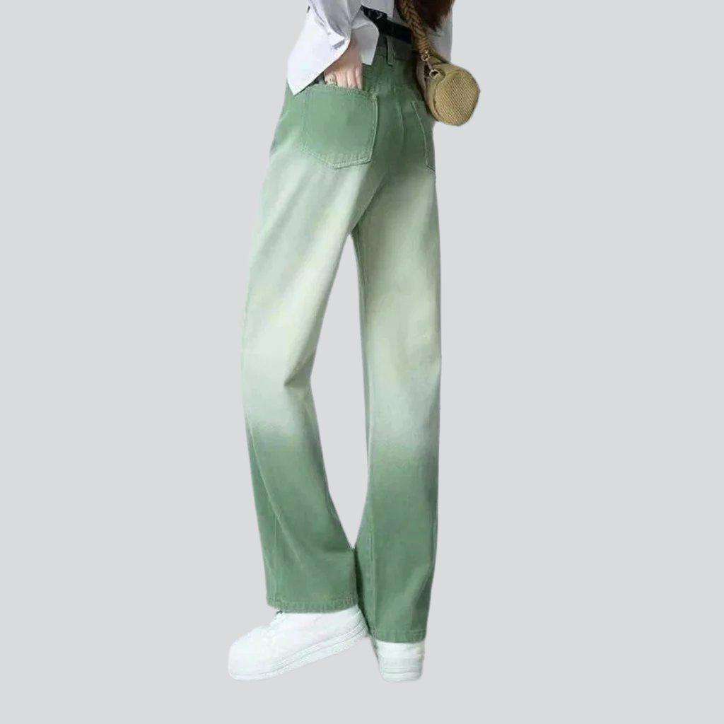 Dip-dyed green baggy women jeans