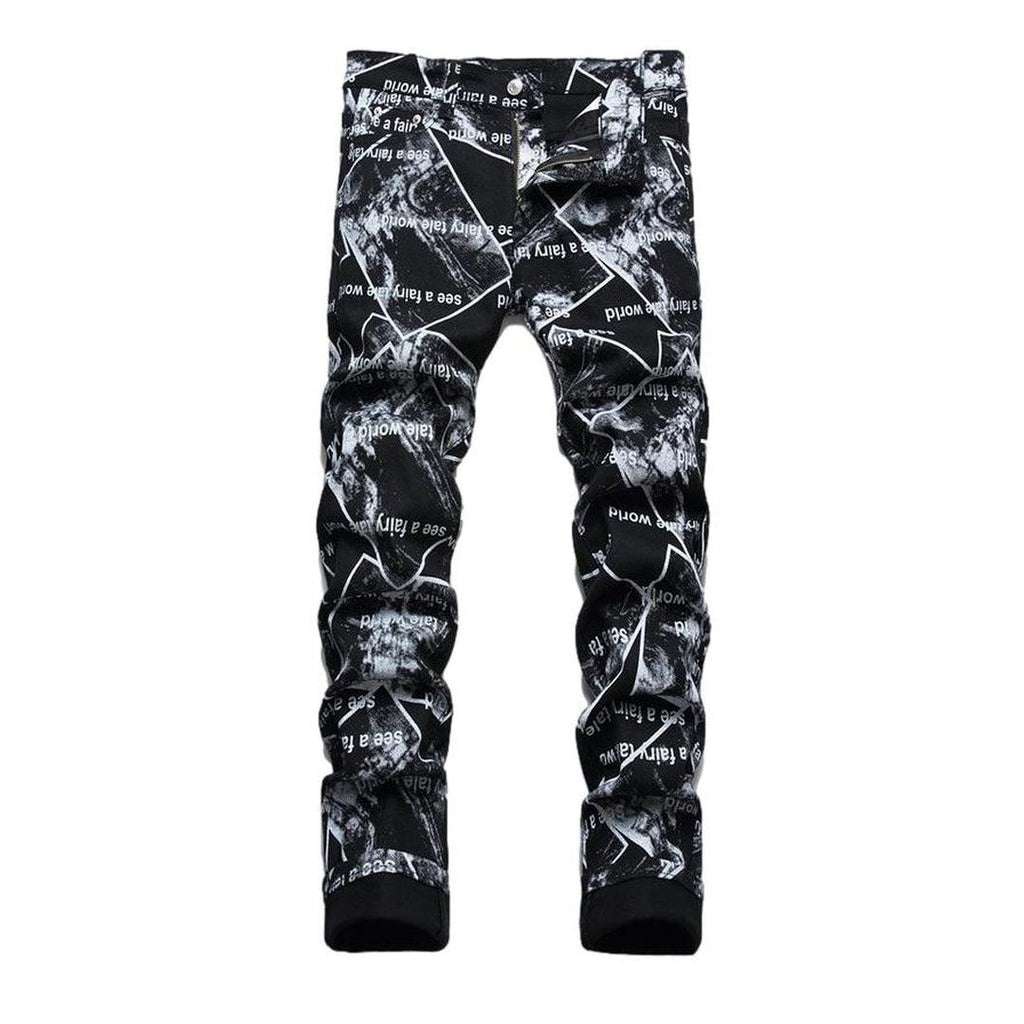 Inscription print black men jeans