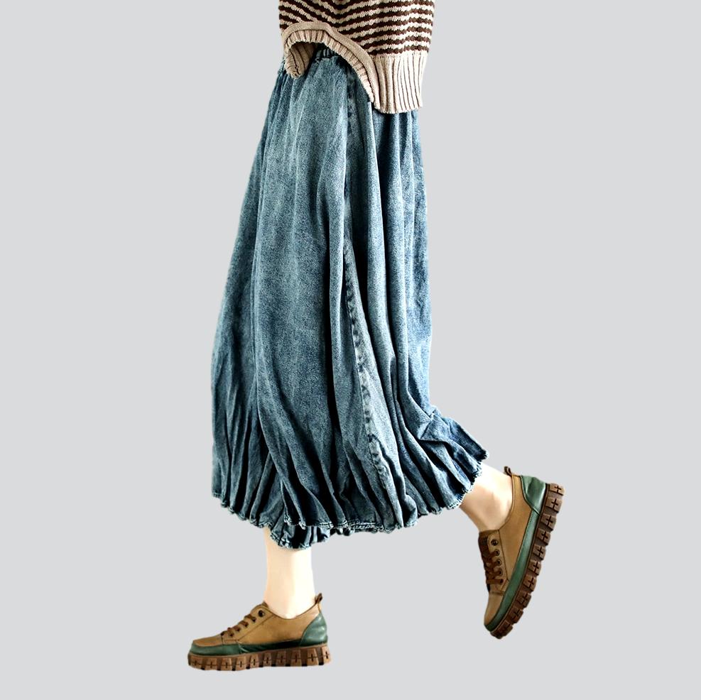 Pleated culottes denim pants