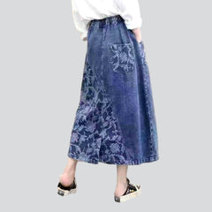 Painted patchwork maxi jean skirt