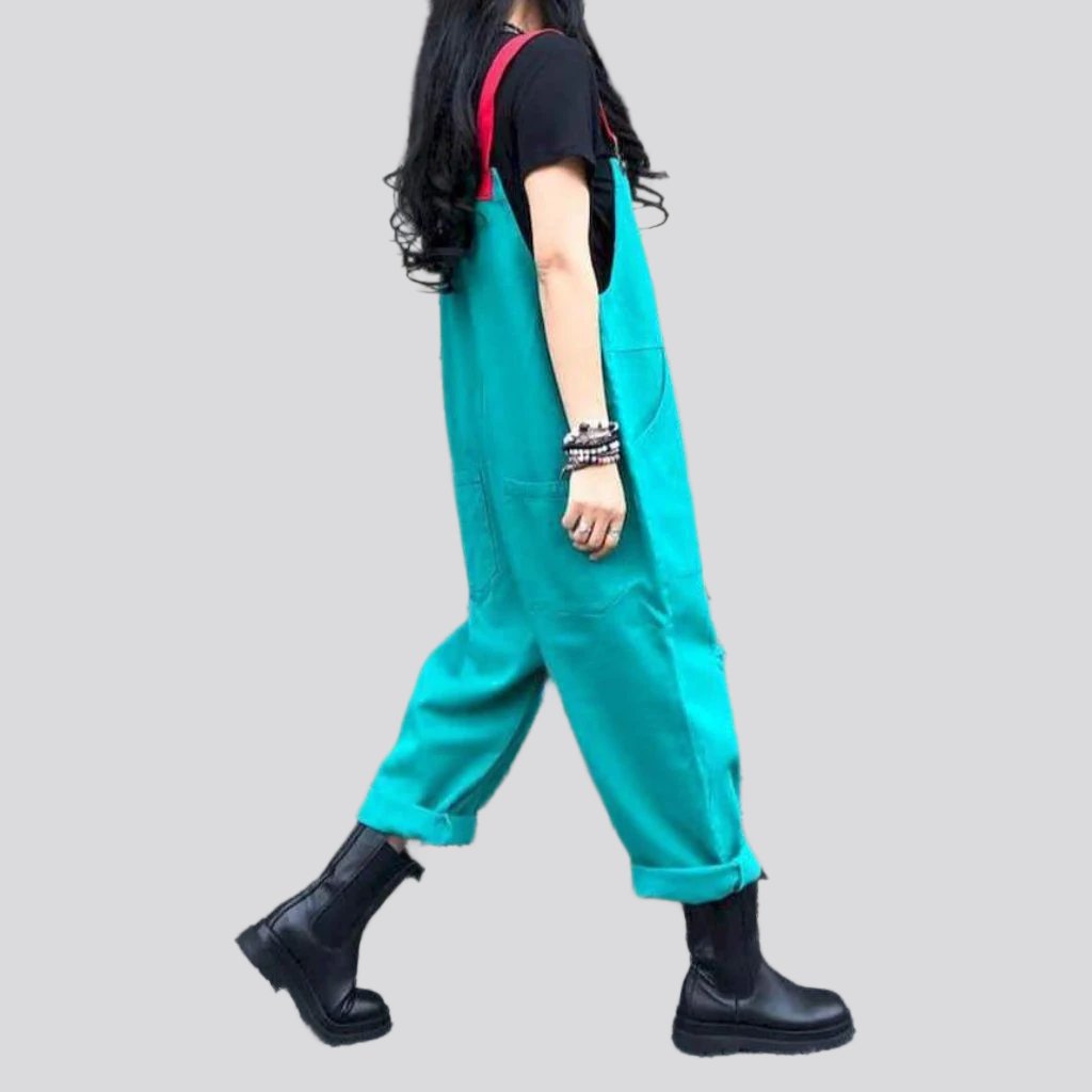 Color y2k denim jumpsuit for ladies