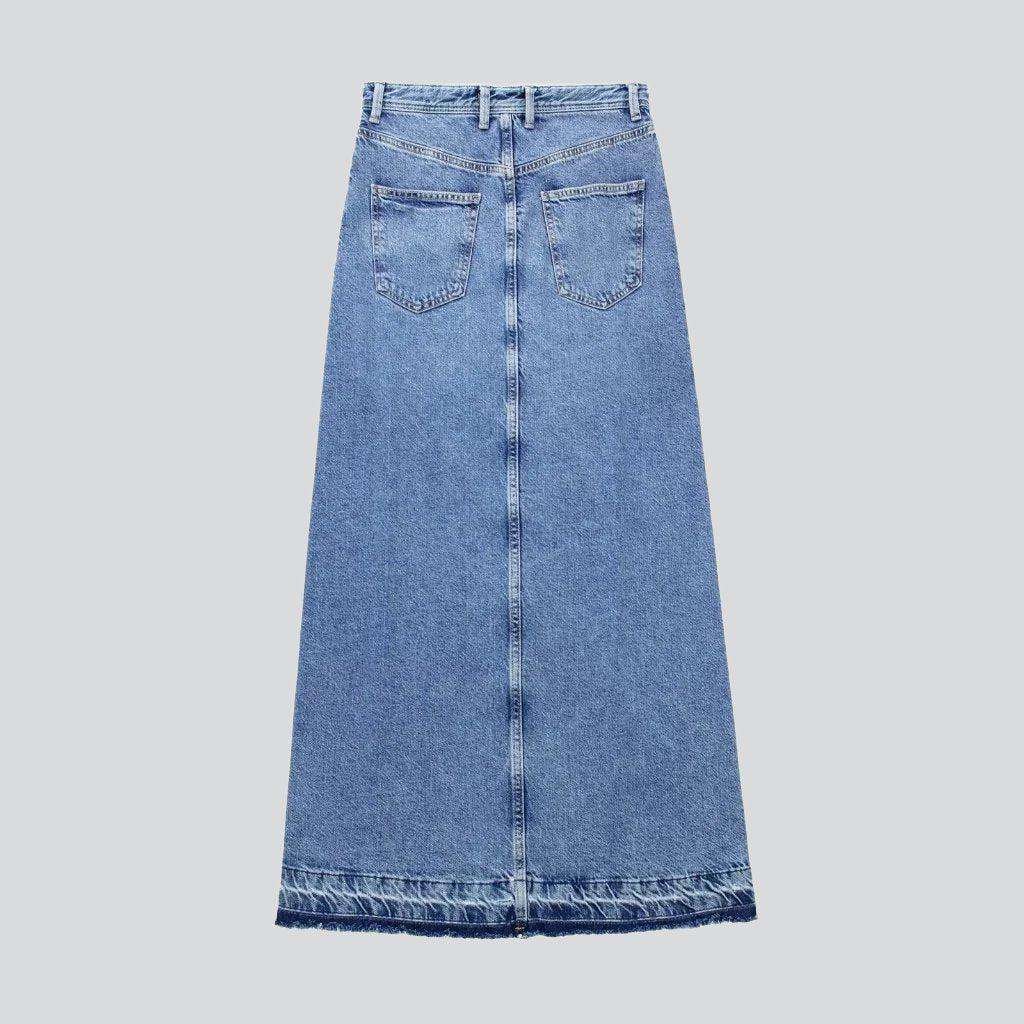 High-front slit denim skirt