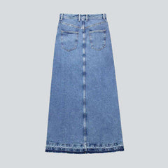 High-front slit denim skirt