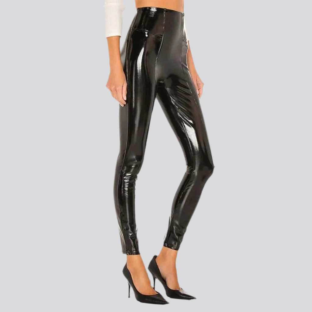 Latex shiny women denim pants