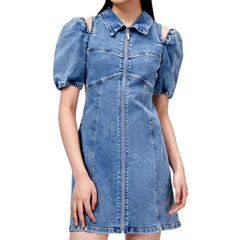 Short denim dress with zipper