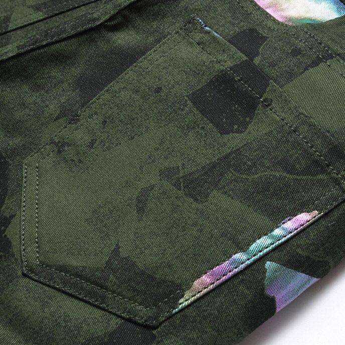 Army green-painted men jeans