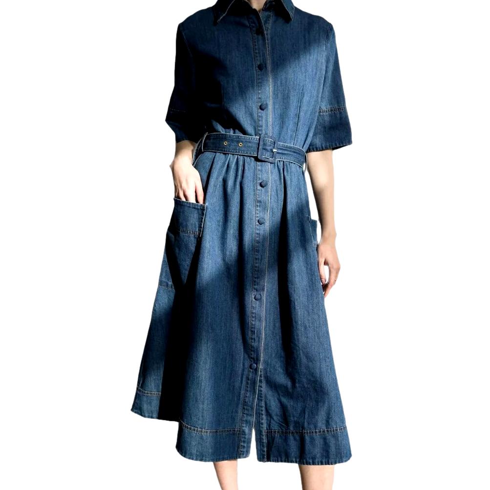 Loose medium-wash jean dress