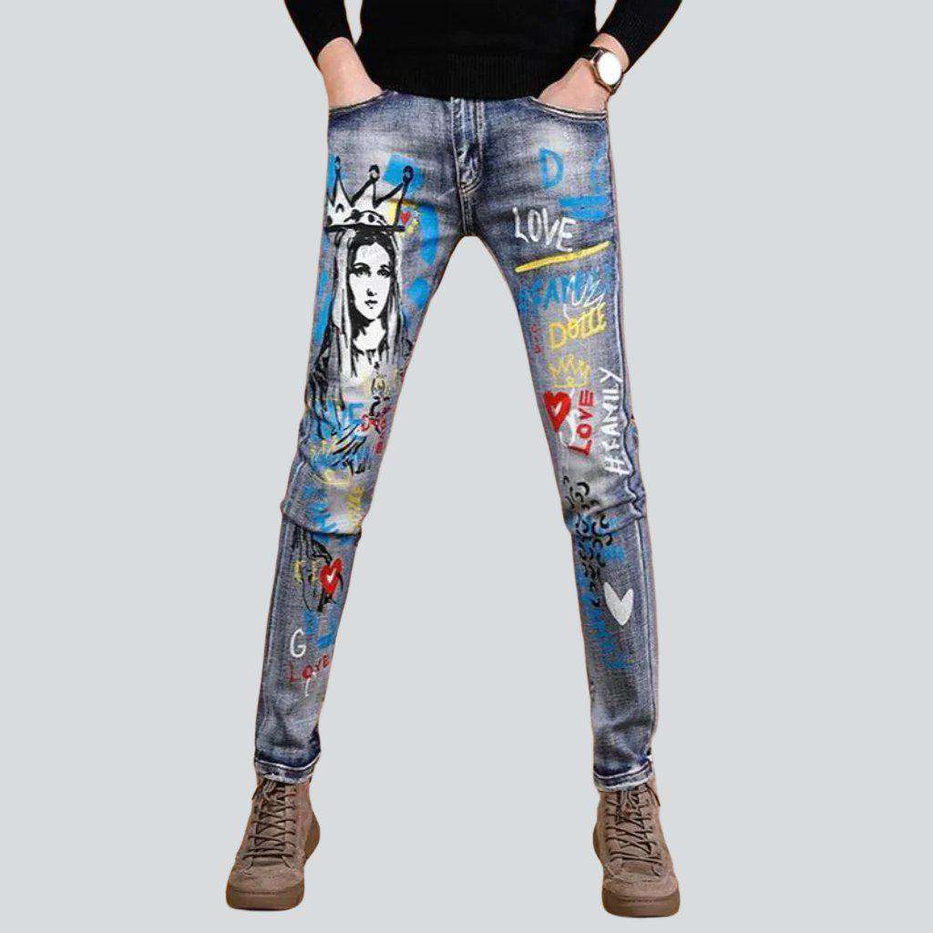 Color print stretchy men jeans