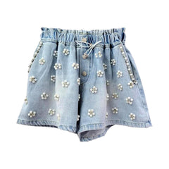 Shorts vaqueros con pequeñas perlas adornadas