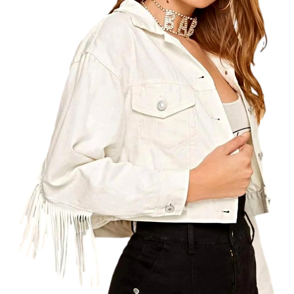 Short fringe women denim jacket