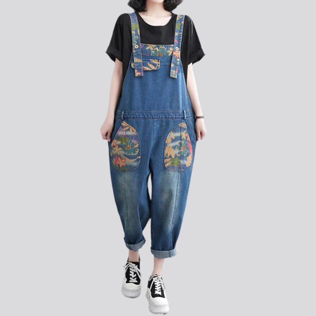 Painted loose denim jumpsuit for ladies