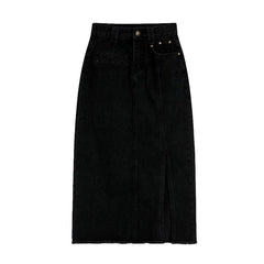 Raw hem black denim skirt