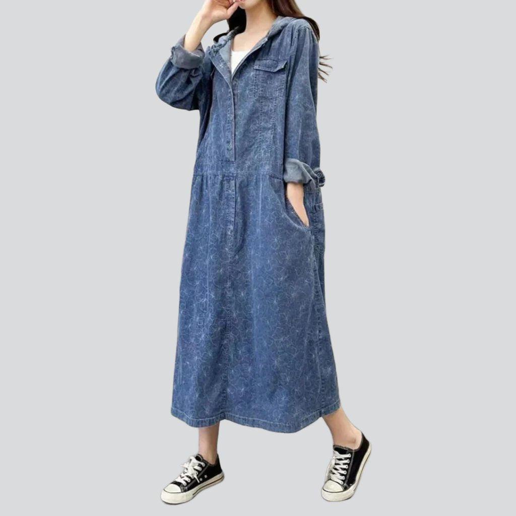 Streetwear hooded denim dress