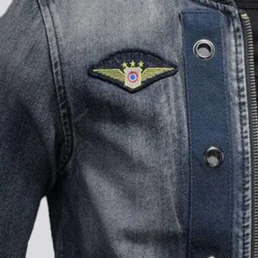 Biker denim jacket with patches