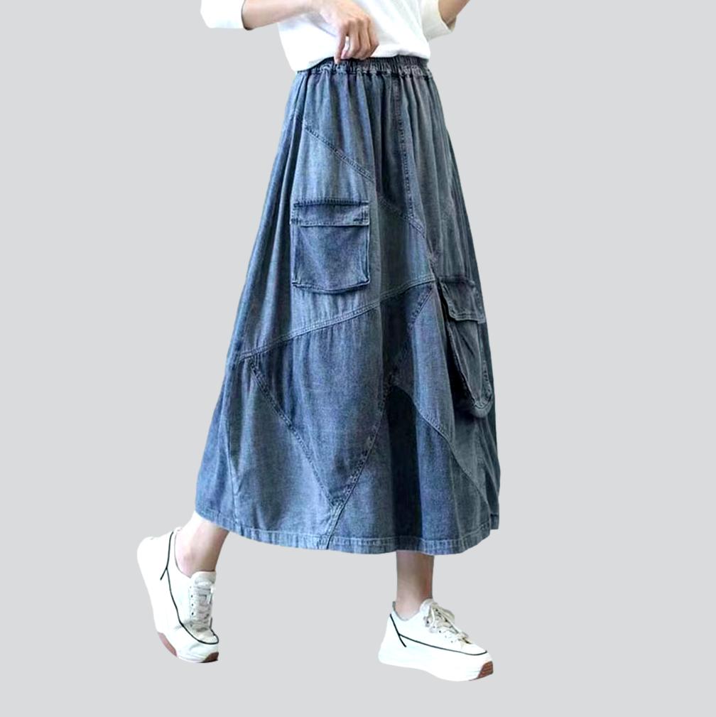 Patchwork cargo long jeans skirt