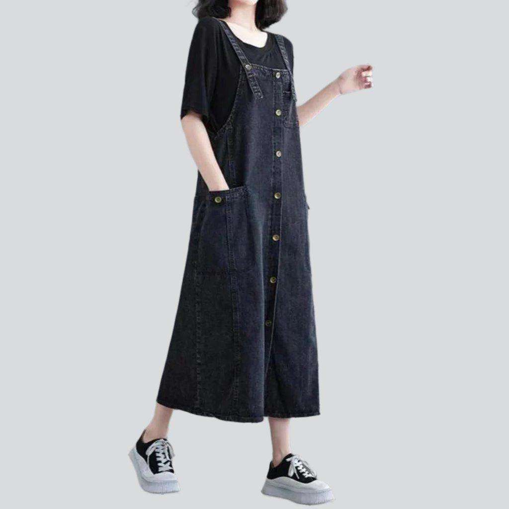 Buttoned black women denim dress