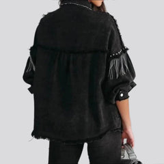 Oversized fringe women denim jacket