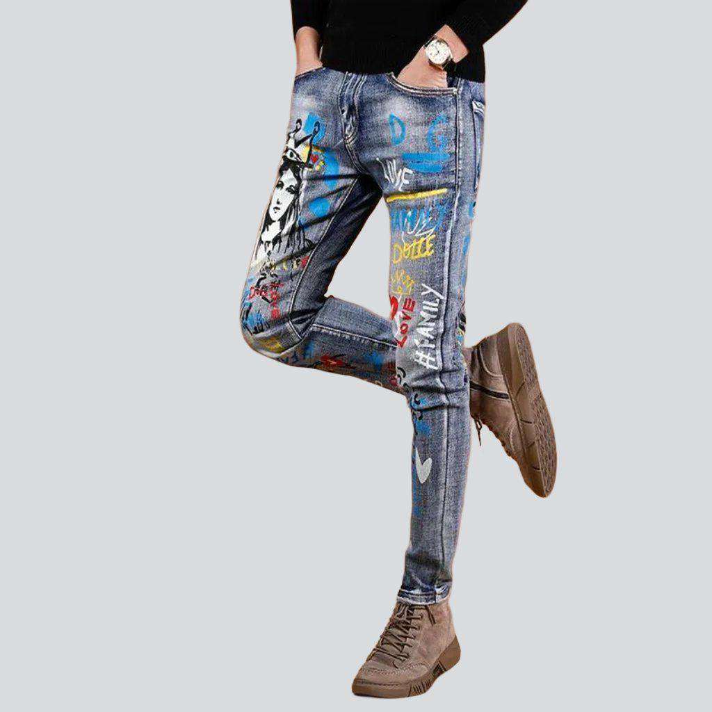 Color print stretchy men jeans