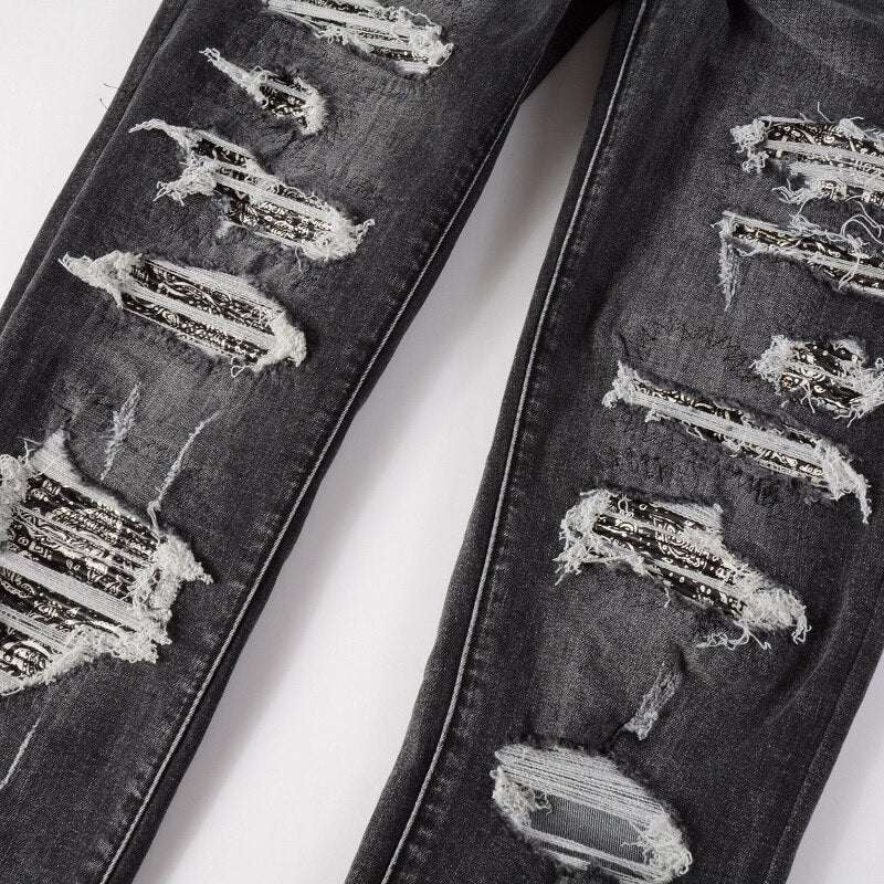 Black skinny distressed men jeans