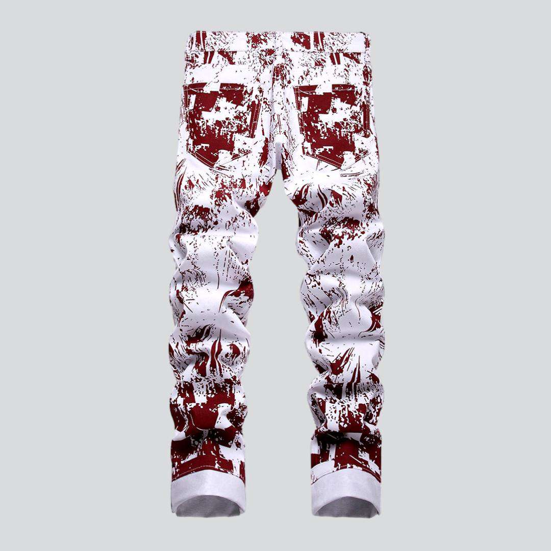 Weiße Herrenjeans mit Bordo-Print