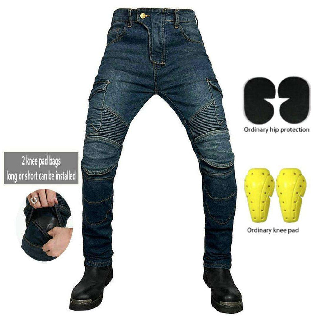 Color men biker denim pants