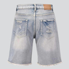 Straight distressed men denim shorts