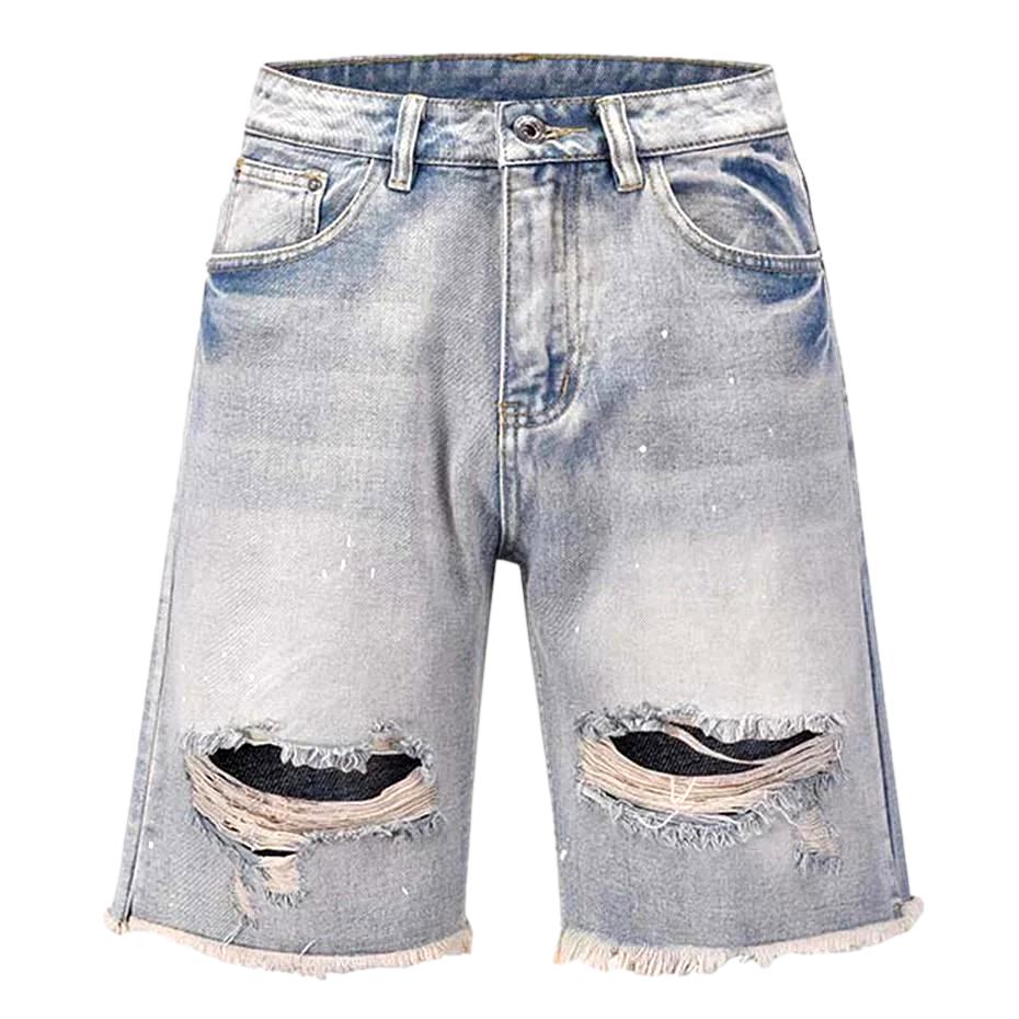 Straight distressed men denim shorts