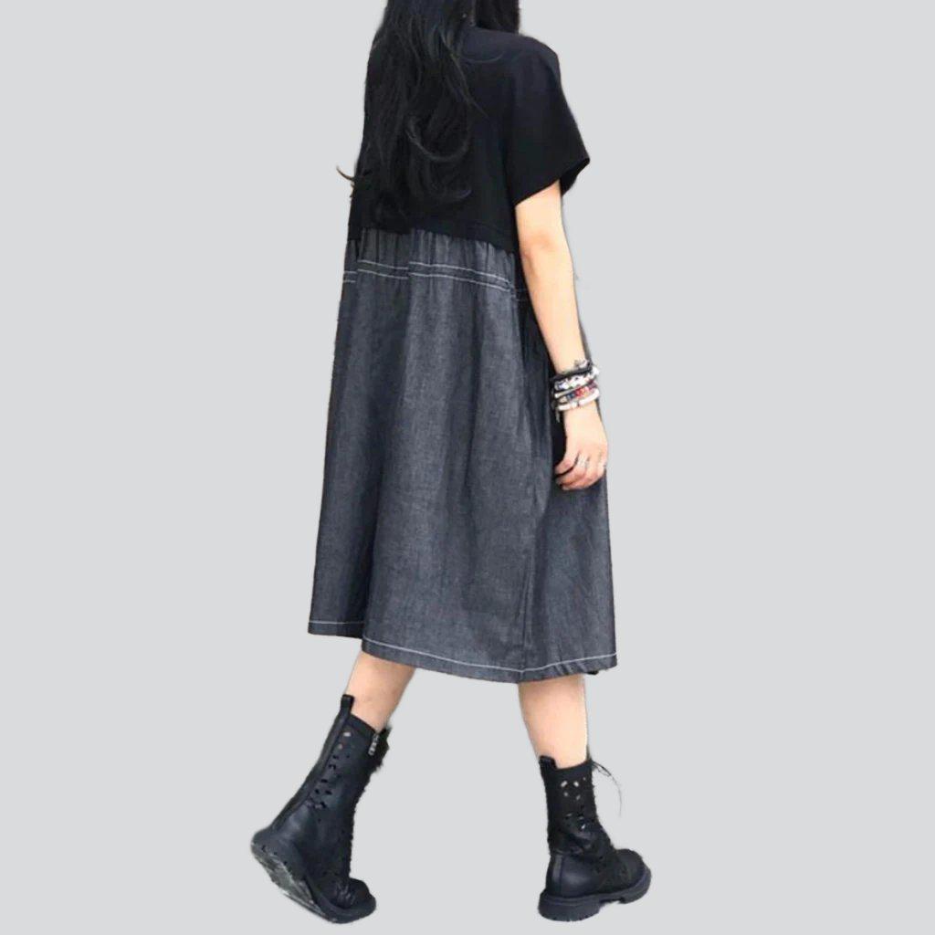 Mixed fabric dark denim dress