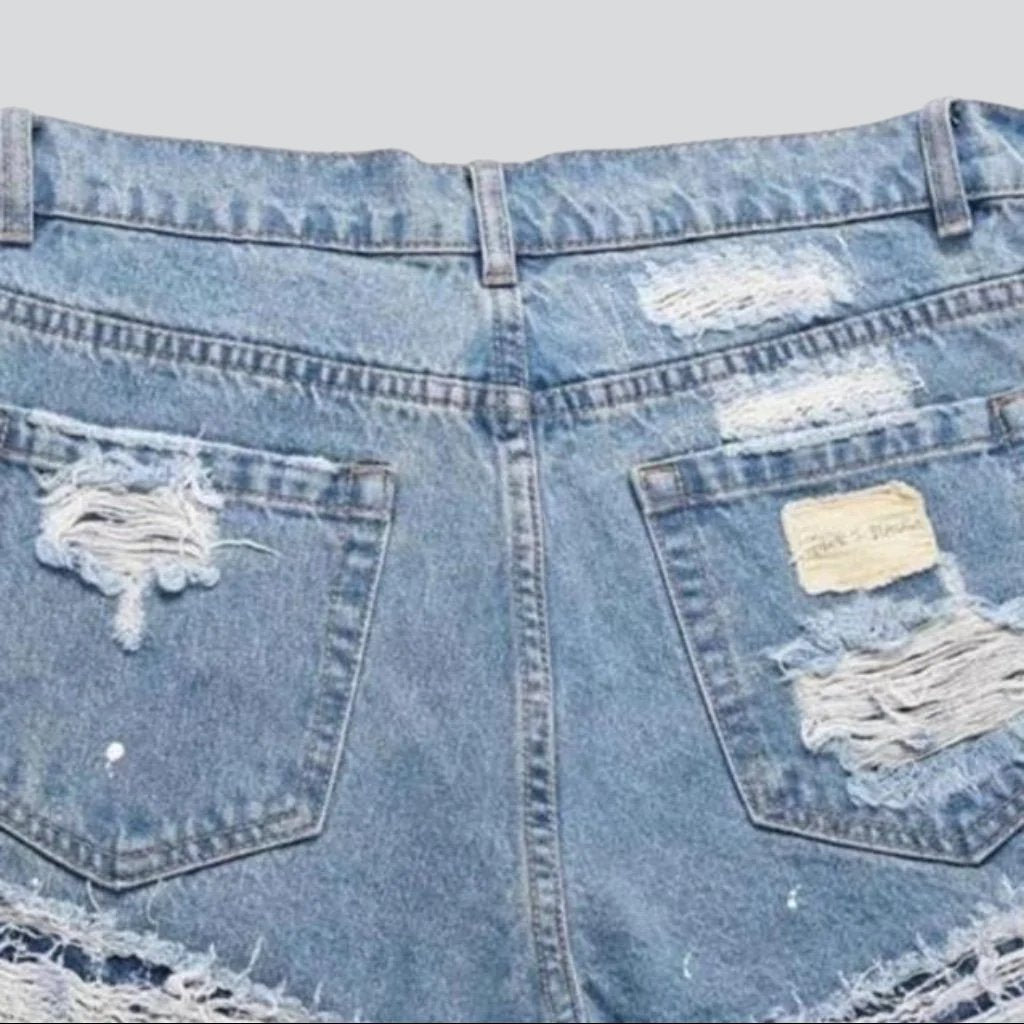 Painted baggy distressed denim shorts