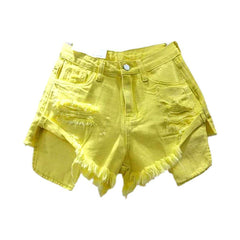 Shorts vaqueros desgastados con bolsillos expuestos