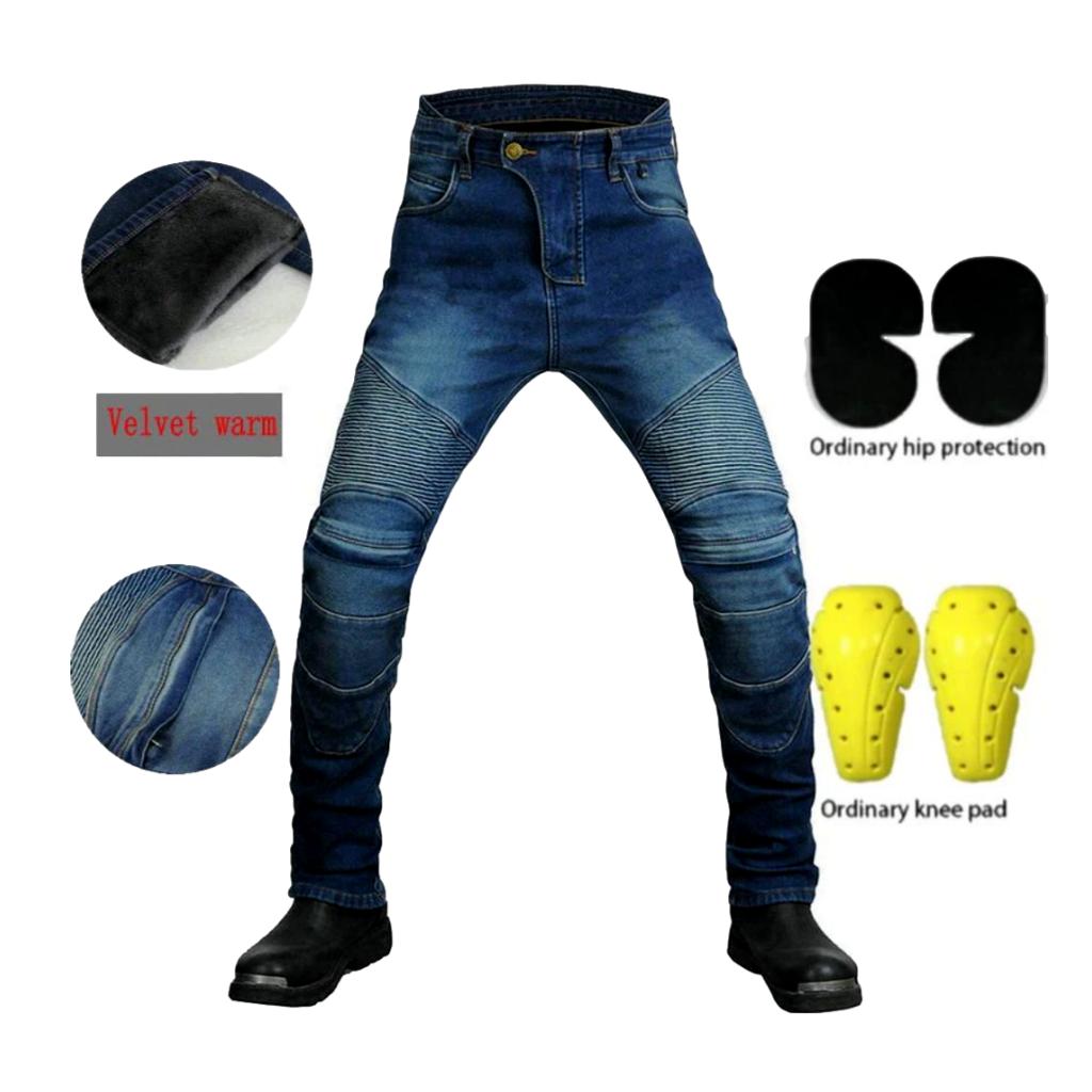 Winter warm men biker jeans