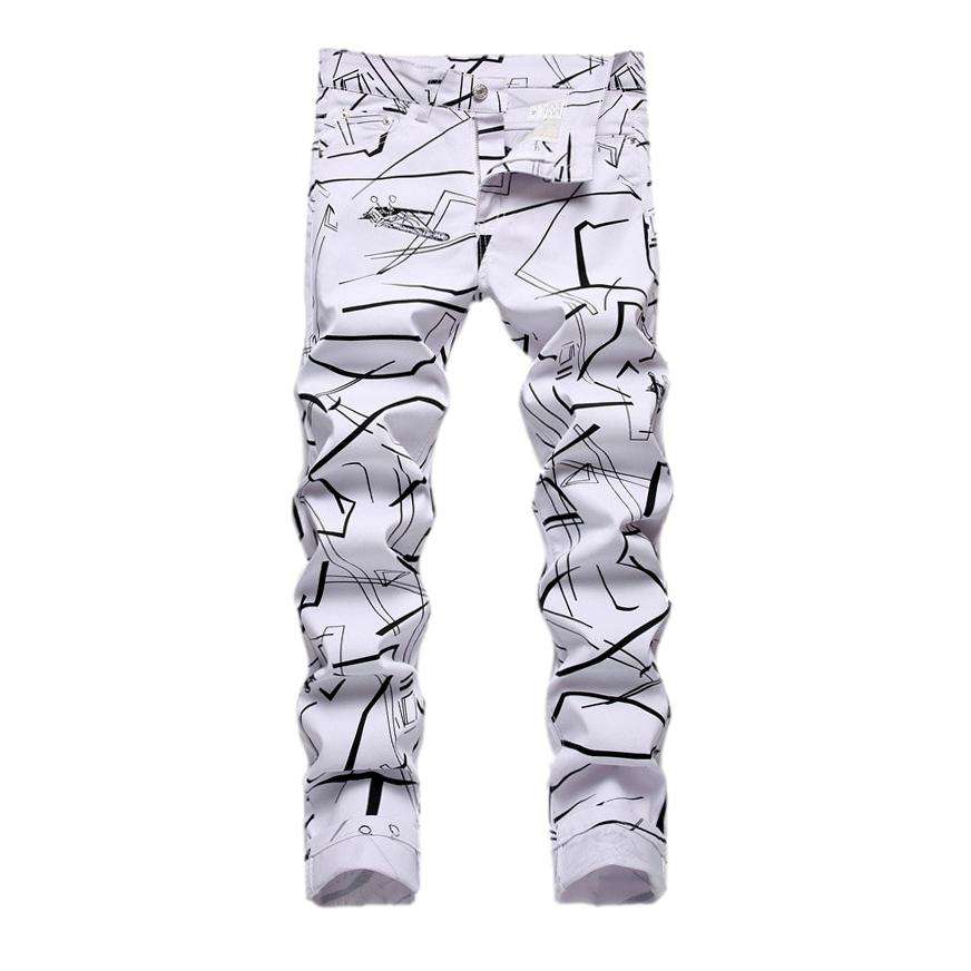 Graphic print men skinny jeans