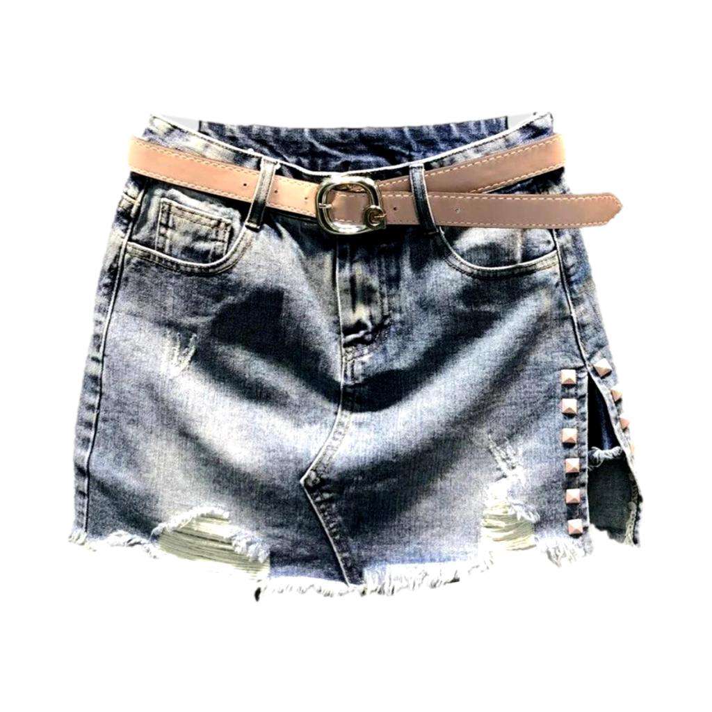 Verzierter Distressed-Jeans-Skort