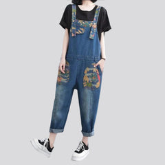 Painted loose denim jumpsuit for ladies