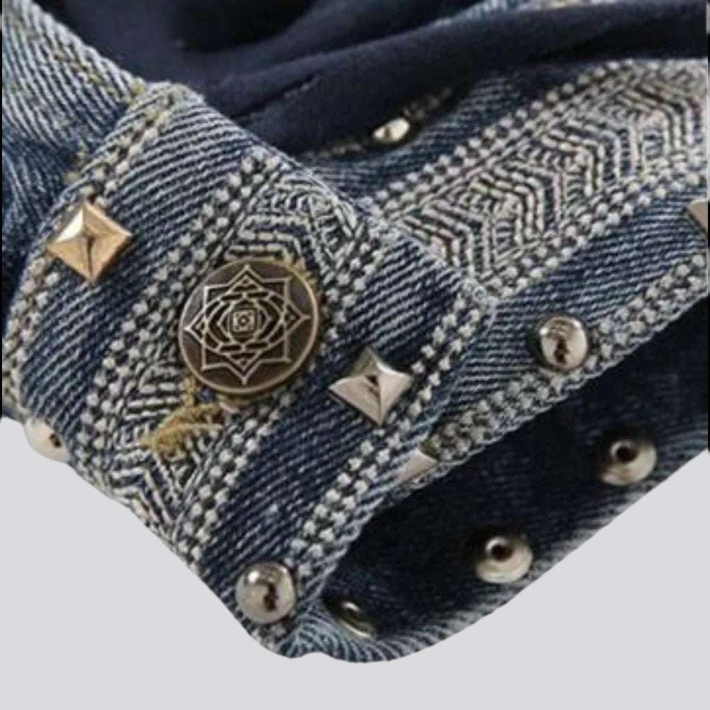 Embroidered fringe denim jacket for ladies