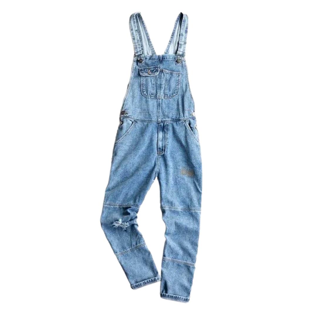 Ripped carpenter men denim jumpsuit