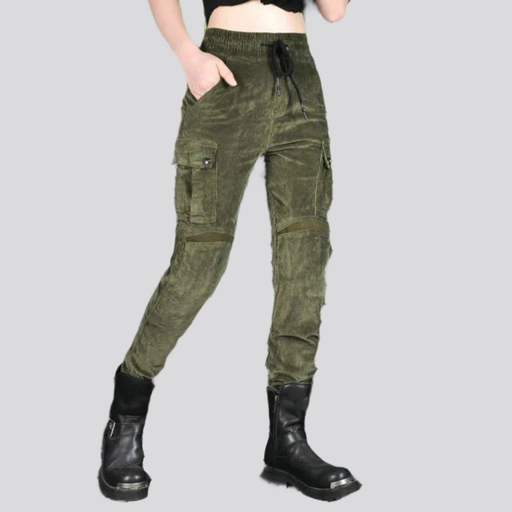 Color protective moto denim pants for ladies