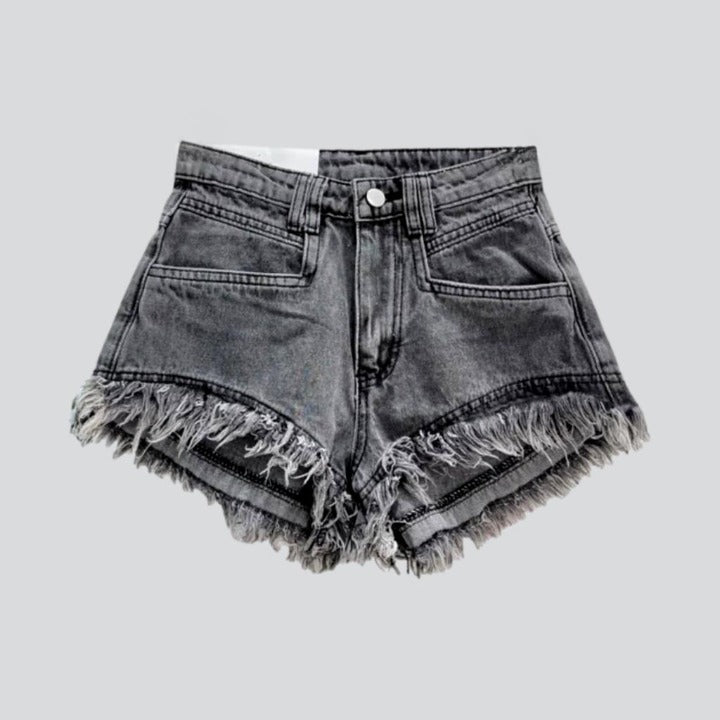 Einfarbige Distressed-Jeansshorts