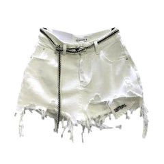 Distressed hem white denim skort