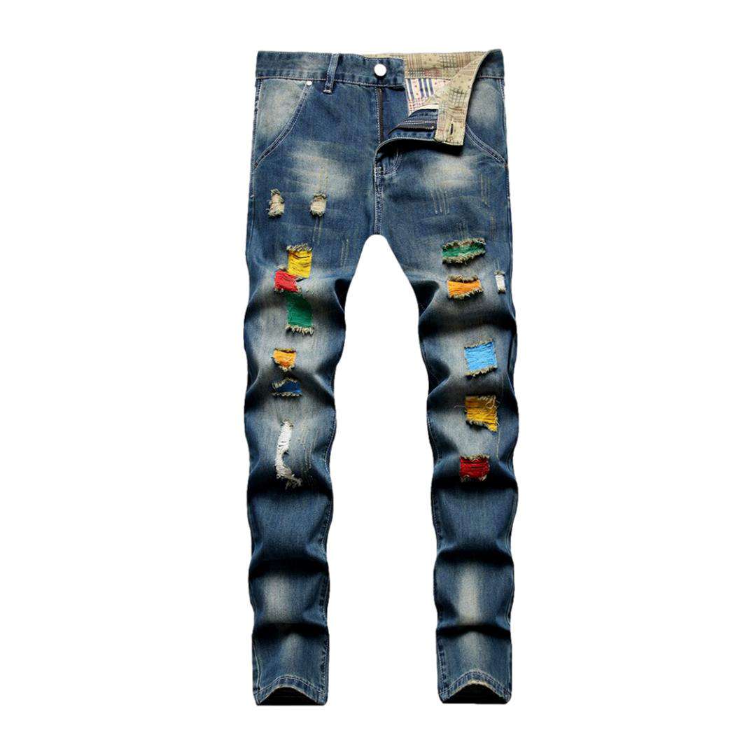 Men jeans with color rips