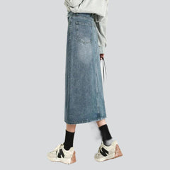 Vintage sanded slit denim skirt